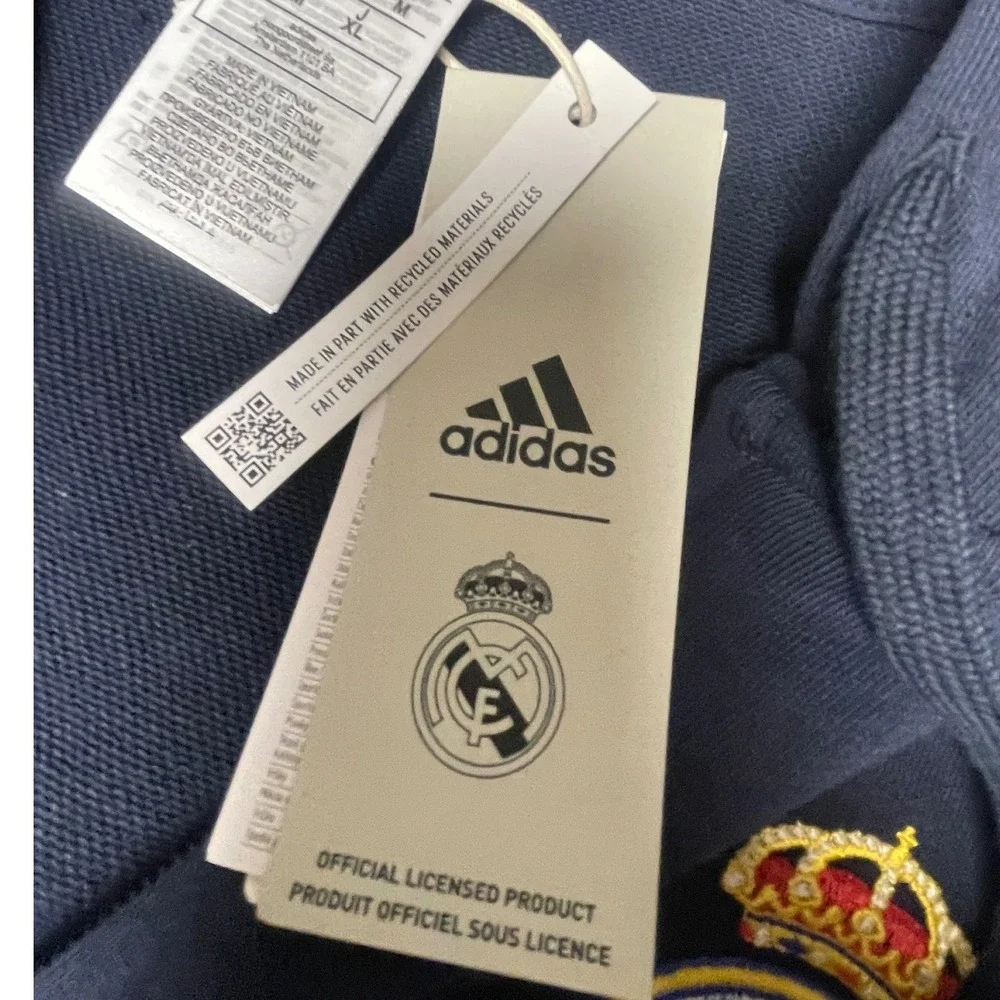Adidas Embroidered Madrid Real DNA Full Zip Navy Hooded Sweatshirt Men's Medium